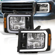 GMC Sierra 1500 2007-2013 / 2500HD 3500HD 2007-2014 LED DRL Bar Factory Style Headlights Black Housing Clear Len Amber Reflector - Parts Agent