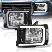 GMC Sierra 1500 2007-2013 / 2500HD 3500HD 2007-2014 LED DRL Bar Factory Style Headlights Black Housing Clear Len Clear Reflector - Parts Agent