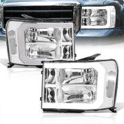 GMC Sierra 1500 2007-2013 / 2500HD 3500HD 2007-2014 LED DRL Bar Factory Style Headlights Chrome Housing Clear Len Clear Reflector - Parts Agent