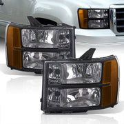 GMC Sierra 1500 2007-2013 / Sierra 2500HD 3500HD 2007-2014 Factory Style Headlights Black Housing Clear Len Amber Reflector - Parts Agent