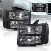 GMC Sierra 1500 2007-2013 / Sierra 2500HD 3500HD 2007-2014 Factory Style Headlights Black Housing Clear Len Clear Reflector - Parts Agent