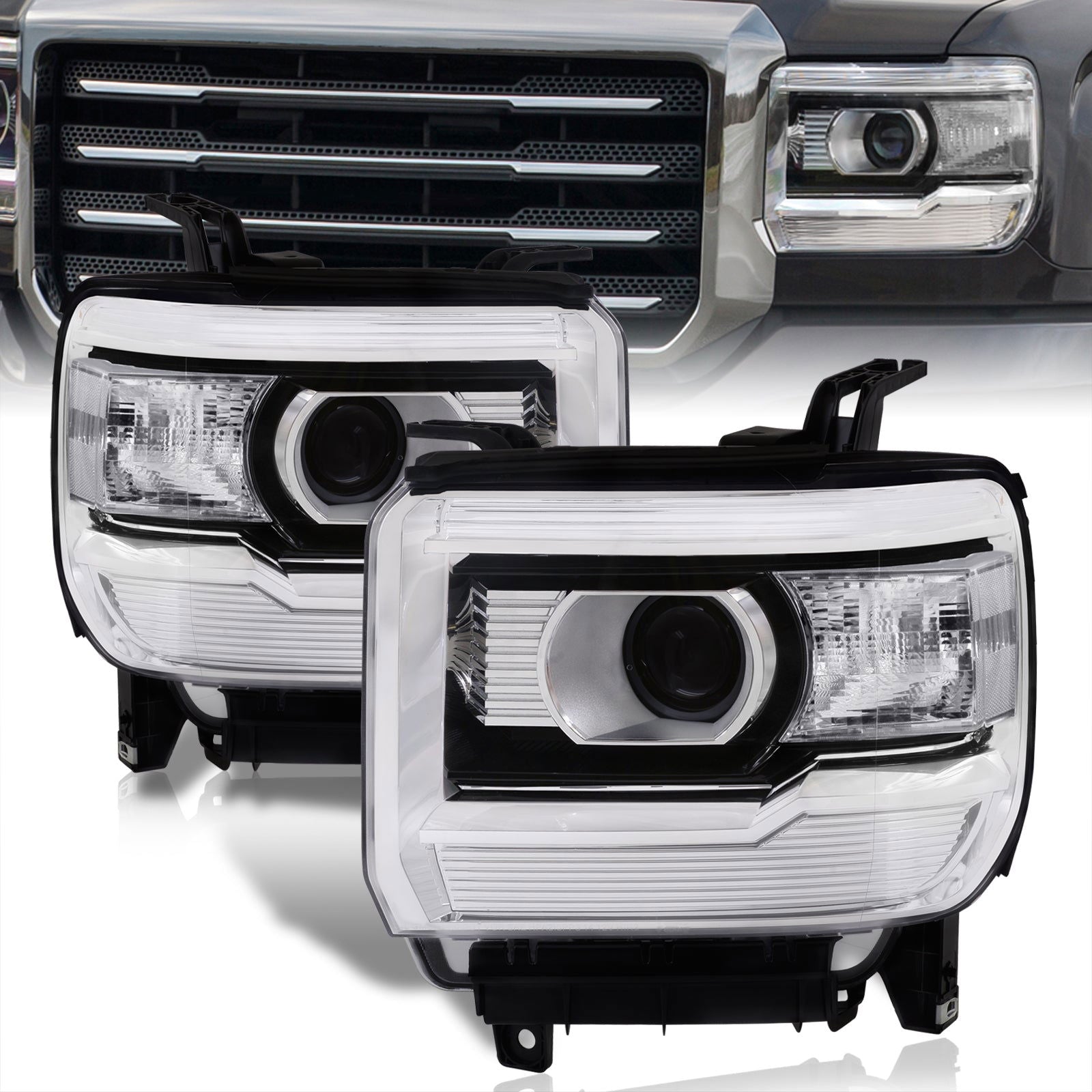 GMC Sierra 1500 2014-2018 / Sierra 2500HD 3500HD 2015-2019 Factory Style Projector Headlights Black Housing Clear Len Clear Reflector (Halogen Models Only) - Parts Agent
