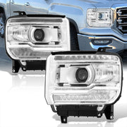 GMC Sierra 1500 2014-2018 / Sierra 2500HD 3500HD 2015-2019 LED DRL Bar Factory Style Projector Headlights Chrome Housing Clear Len Clear Reflector (Halogen Models Only) - Parts Agent
