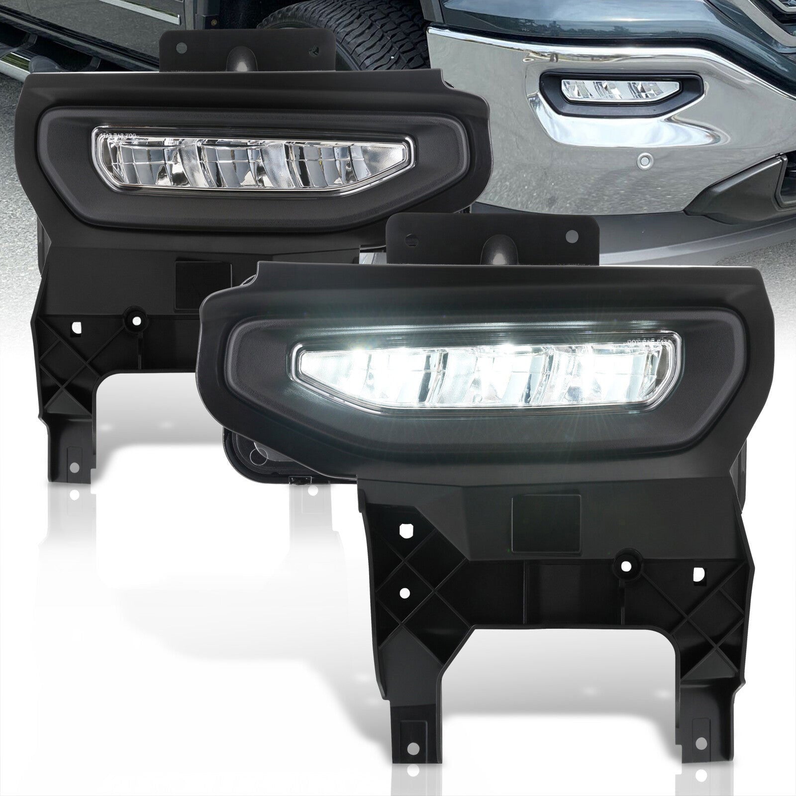 GMC Sierra 1500 2016-2018 Front LED Fog Lights Clear Len (Includes Switch & Wiring Harness) - Parts Agent