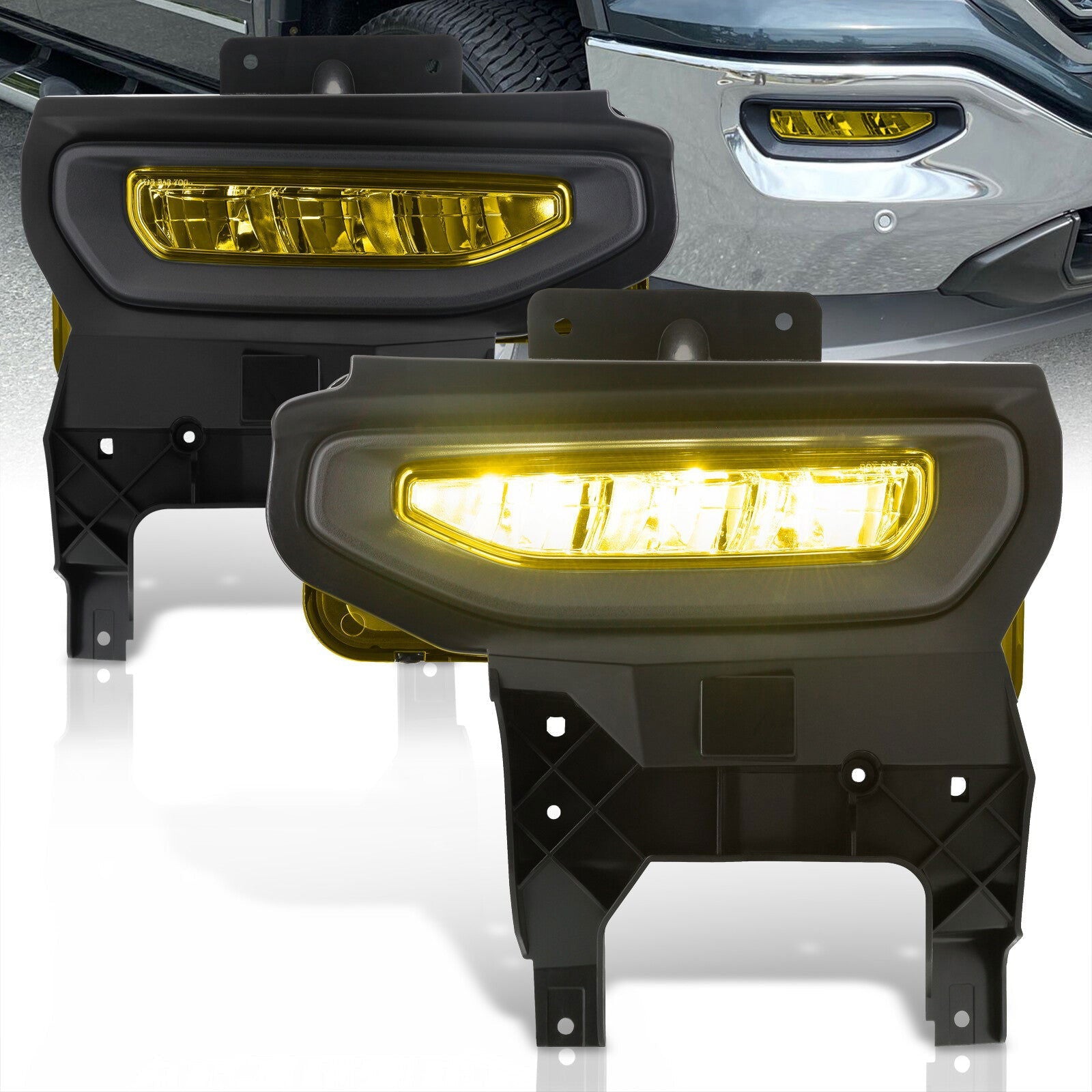 GMC Sierra 1500 2016-2018 Front LED Fog Lights Yellow Len (Includes Switch & Wiring Harness) - Parts Agent