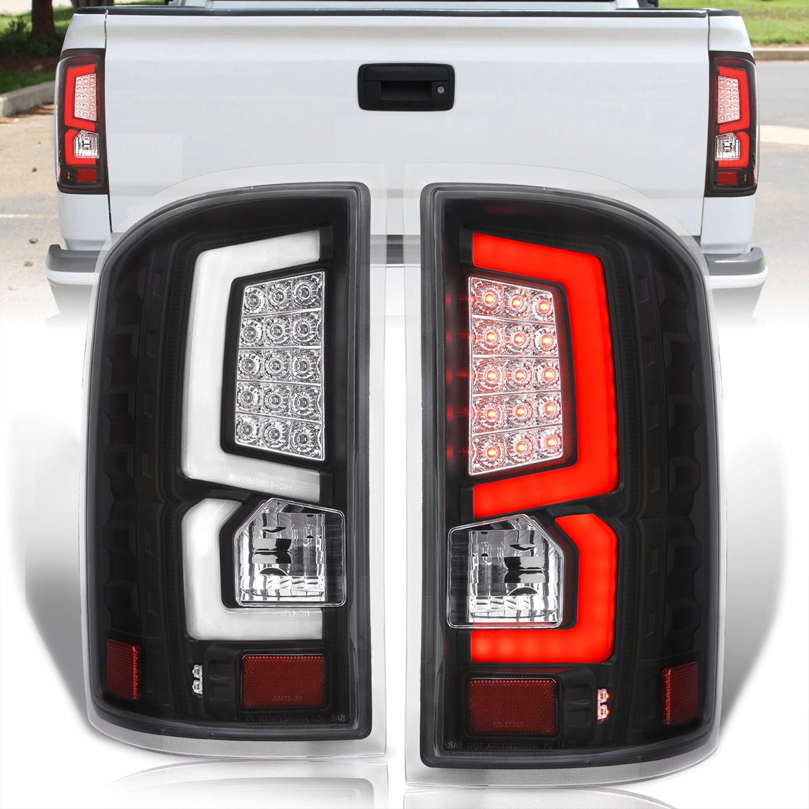 GMC Sierra 1500 2500HD 3500HD 2014-2018 LED Bar Tail Lights Black Housing Clear Len White Tube (Excluding OEM LED & Dually Models) - Parts Agent
