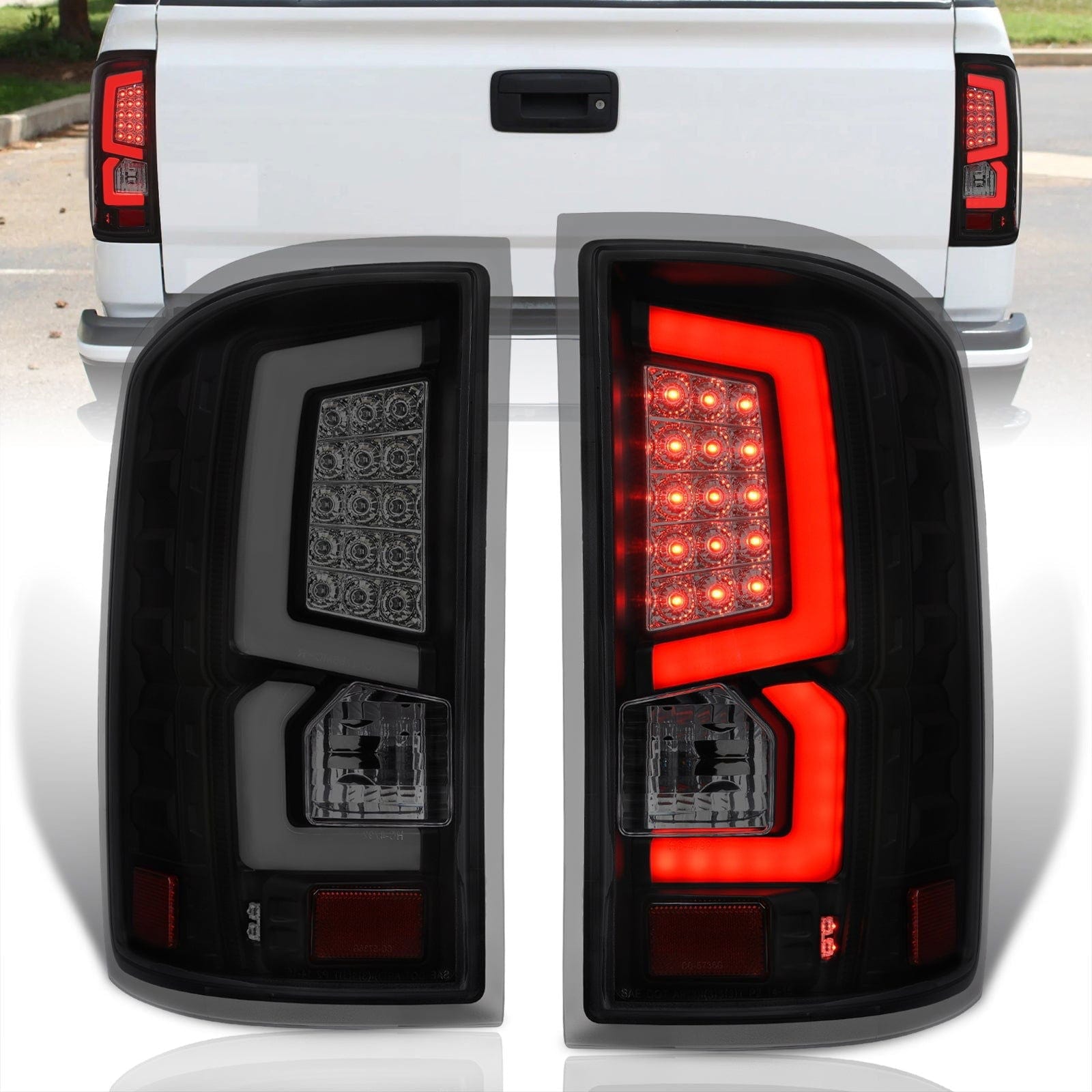 GMC Sierra 1500 2500HD 3500HD 2014-2018 LED Bar Tail Lights Black Housing Smoke Len White Tube (Excluding OEM LED & Dually Models) - Parts Agent