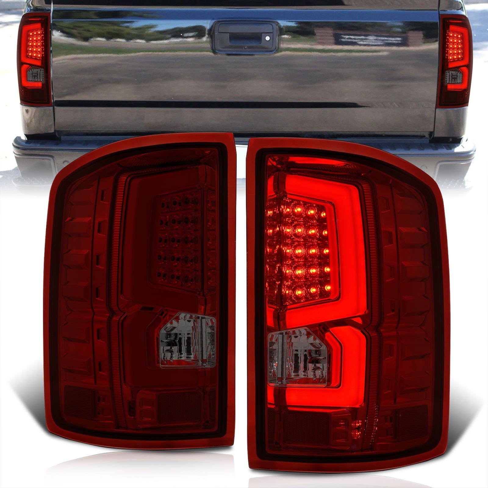 GMC Sierra 1500 2500HD 3500HD 2014-2018 LED Bar Tail Lights Chrome Housing Red Smoke Len White Tube (Excluding OEM LED & Dually Models) - Parts Agent