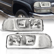 GMC Sierra 1500 2500 1999-2007 / Sierra 1500HD 2500HD 3500 2001-2007 / Yukon 1999-2006 / Yukon XL 1500 2500 2000-2006 LED DRL Bar Factory Style Headlights Chrome Housing Clear Len Clear Reflector - Parts Agent