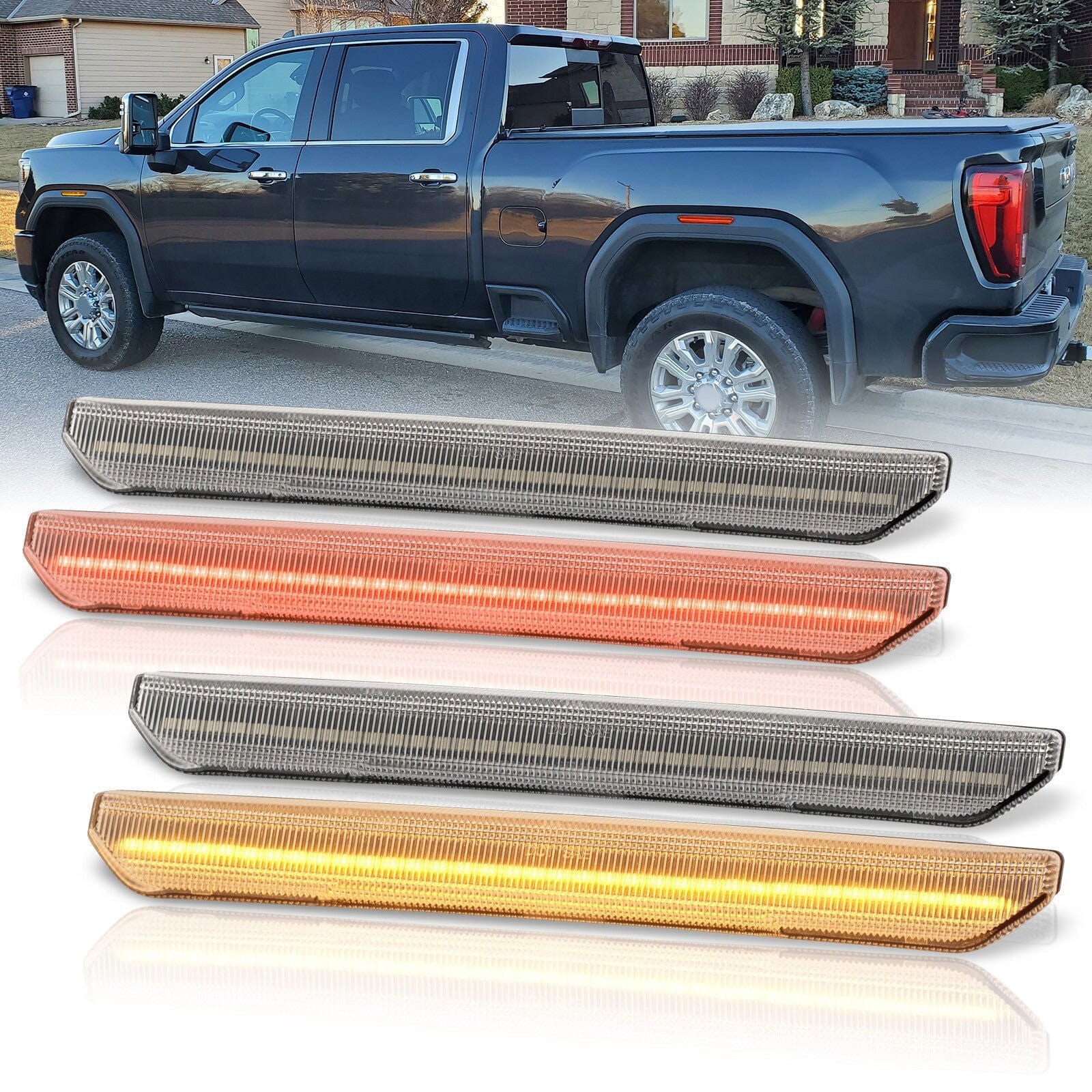 GMC Sierra 2500HD 3500HD 2020-2022 4 Piece Front Amber & Rear Red LED Fender Side Marker Lights Clear Len - Parts Agent