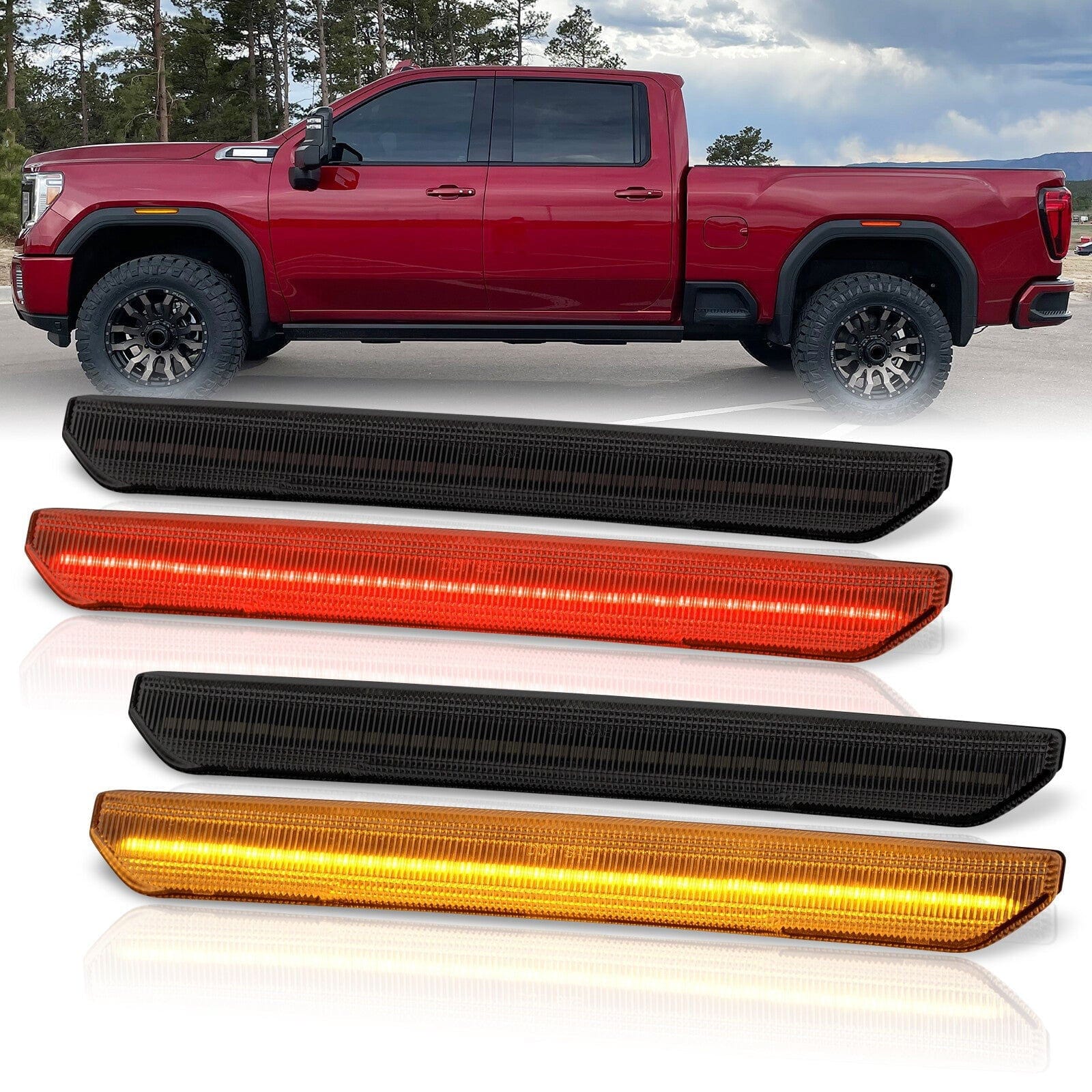 GMC Sierra 2500HD 3500HD 2020-2022 4 Piece Front Amber & Rear Red LED Fender Side Marker Lights Smoke Len - Parts Agent