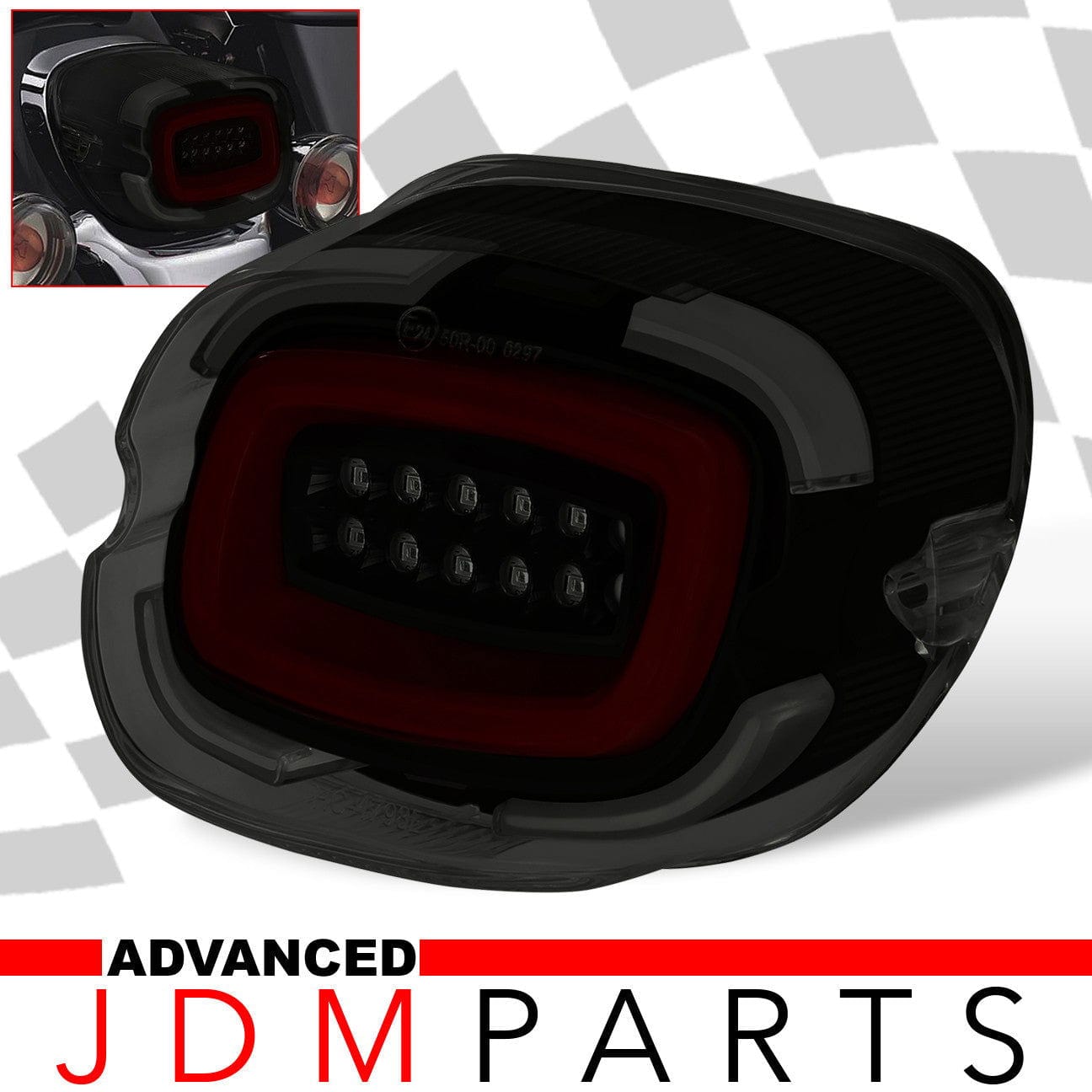 Harley Davidson Motorcycle LED Bar Tail Lights Black Housing Smoke Len Red Tube (Downward Facing License Plate Tag Light) - Parts Agent