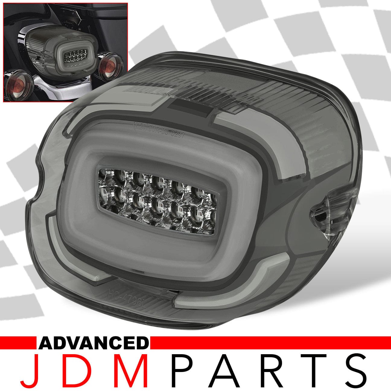 Harley Davidson Motorcycle LED Bar Tail Lights Chrome Housing Smoke Len White Tube (Downward Facing License Plate Tag Light) - Parts Agent