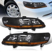 Honda Accord 1998-2002 Factory Style Headlights Black Housing Clear Len Amber Reflector - Parts Agent