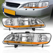 Honda Accord 1998-2002 Factory Style Headlights Chrome Housing Clear Len Amber Reflector - Parts Agent