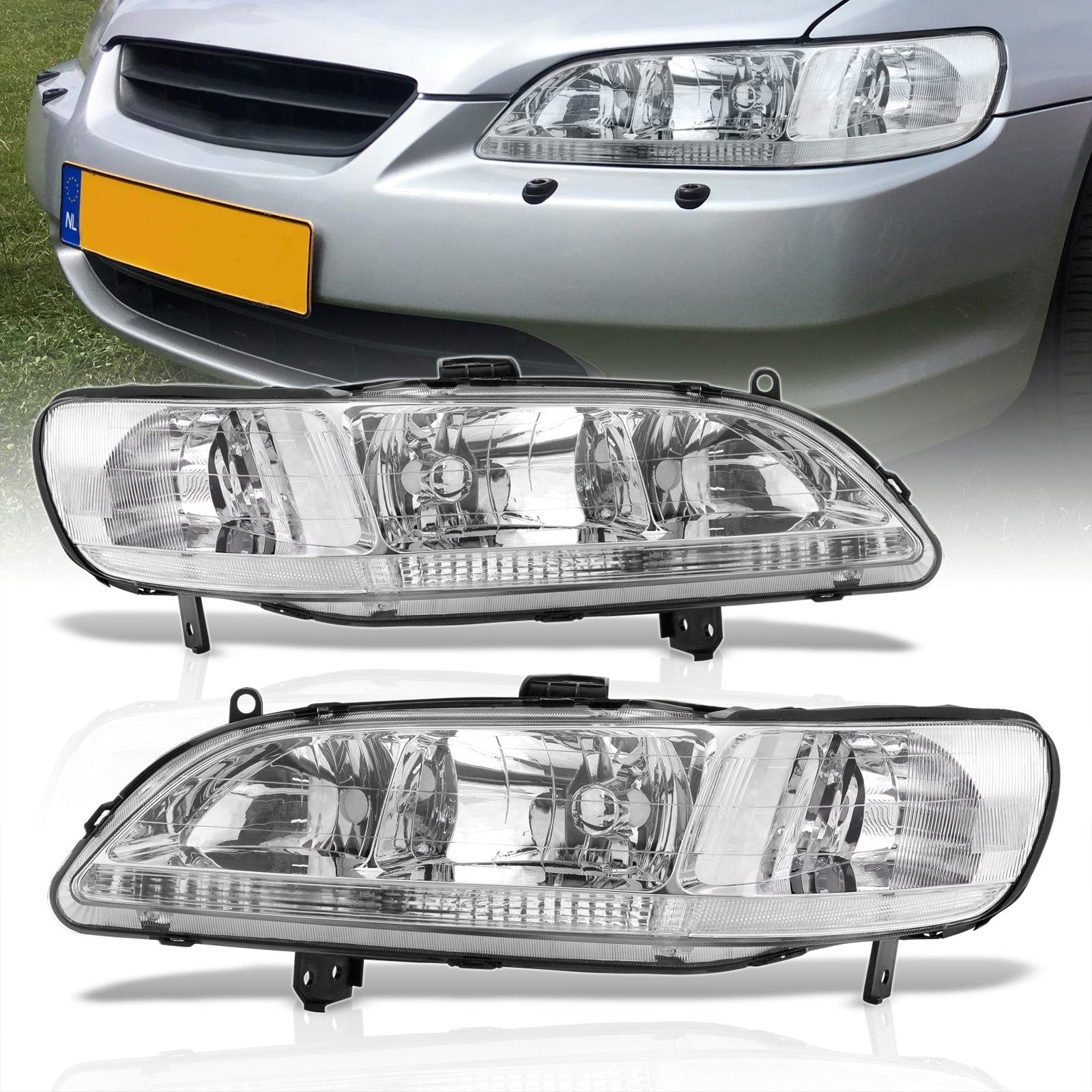 Honda Accord 1998-2002 Factory Style Headlights Chrome Housing Clear Len Clear Reflector - Parts Agent