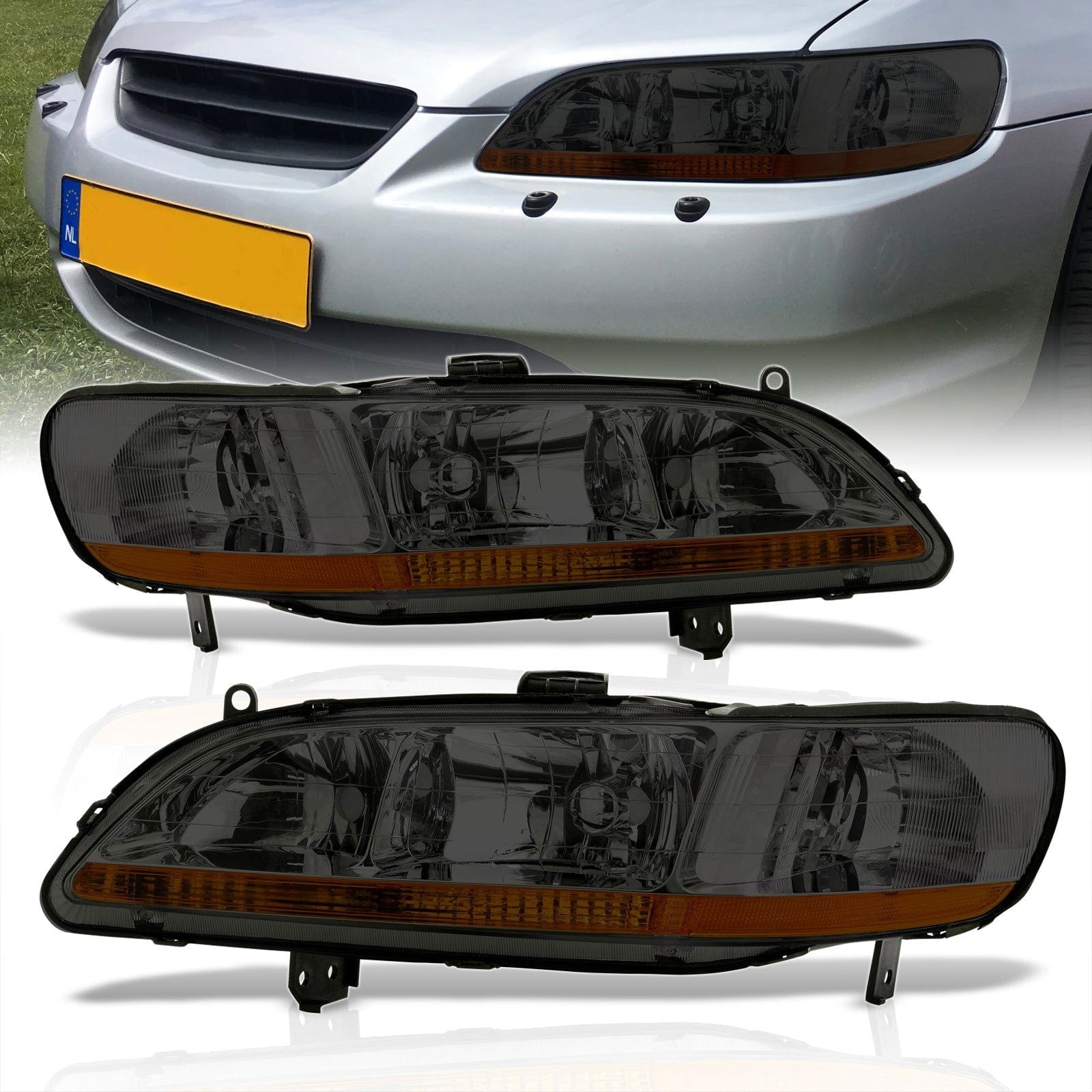 Honda Accord 1998-2002 Factory Style Headlights Chrome Housing Smoke Len Amber Reflector - Parts Agent