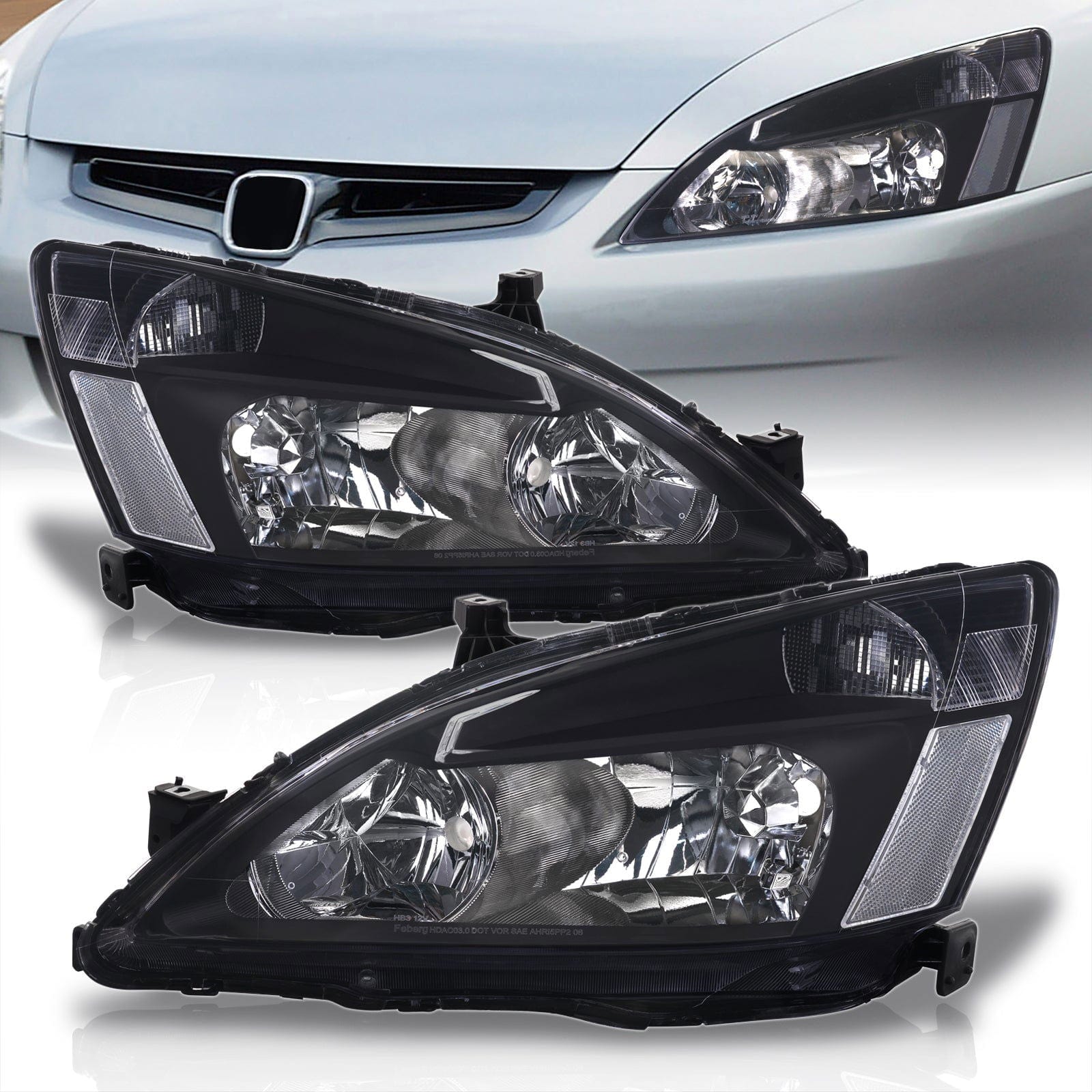 Honda Accord 2003-2007 Factory Style Headlights Black Housing Clear Len Clear Reflector - Parts Agent