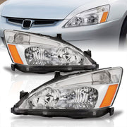 Honda Accord 2003-2007 Factory Style Headlights Chrome Housing Clear Len Amber Reflector - Parts Agent