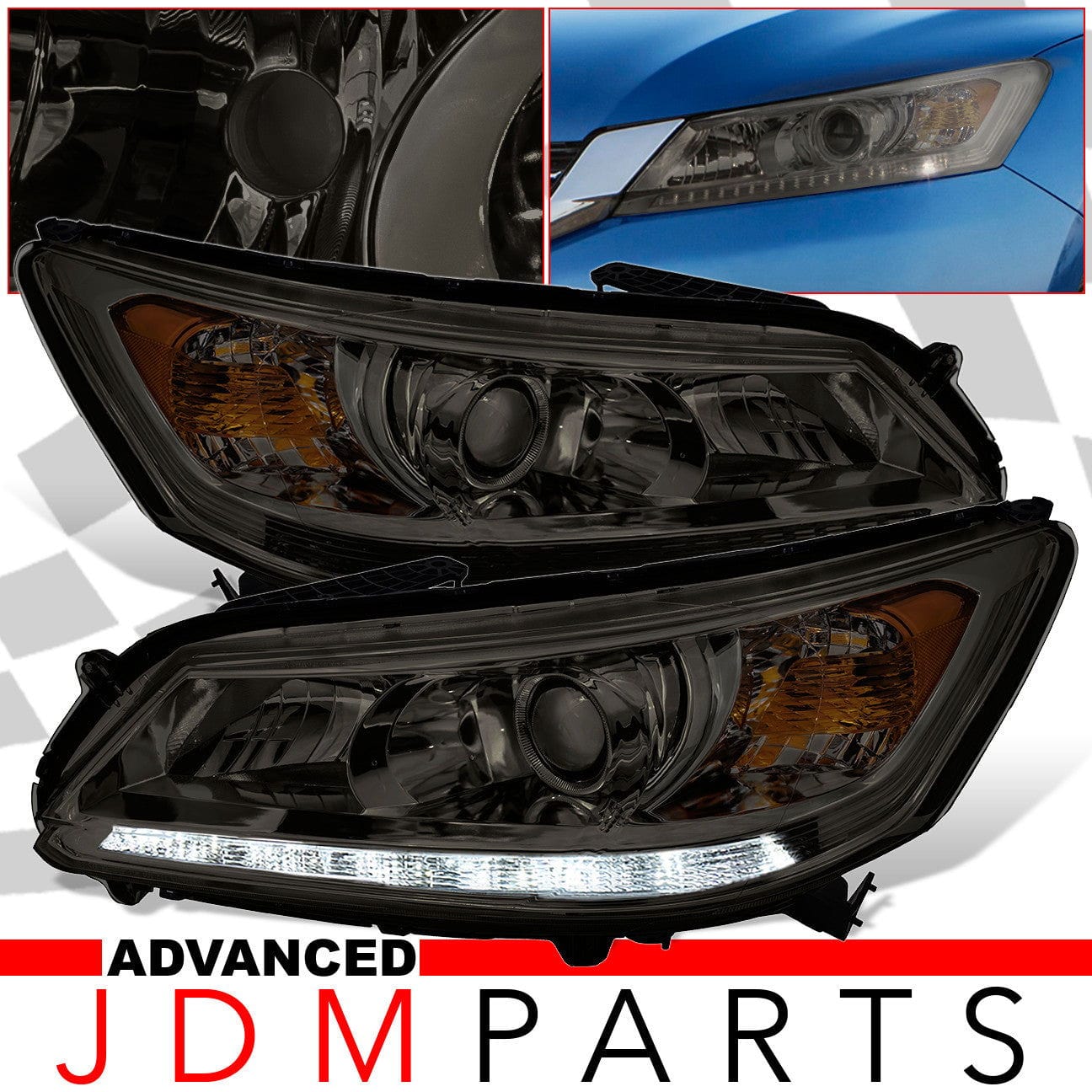 Honda Accord 2013-2015 Factory Style DRL Projector Headlights Chrome Housing Smoke Len Amber Reflector (Halogen Models Only) - Parts Agent