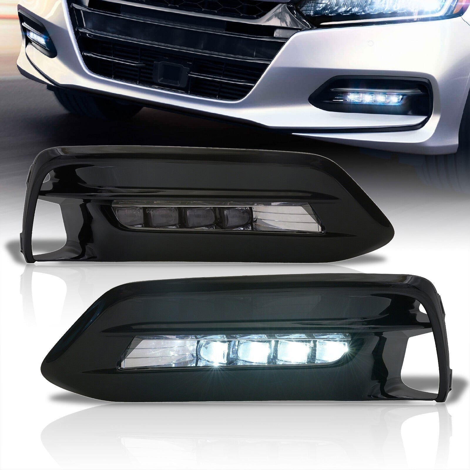 Honda Accord 2018-2020 Front LED Fog Lights With Turn Signal Function Clear Len (Includes Switch & Wiring Harness) - Parts Agent