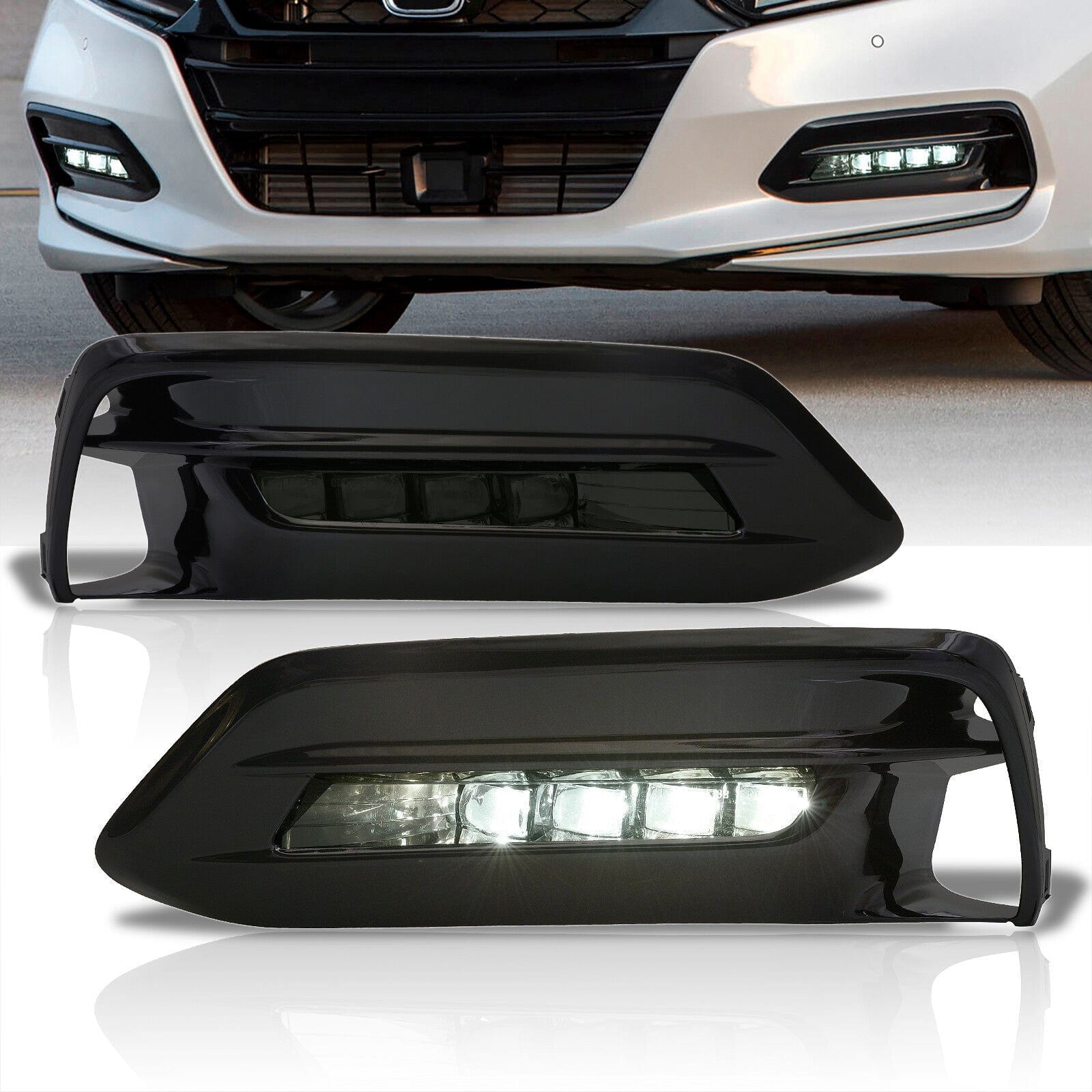 Honda Accord 2018-2020 Front LED Fog Lights With Turn Signal Function Smoked Len (Includes Switch & Wiring Harness) - Parts Agent