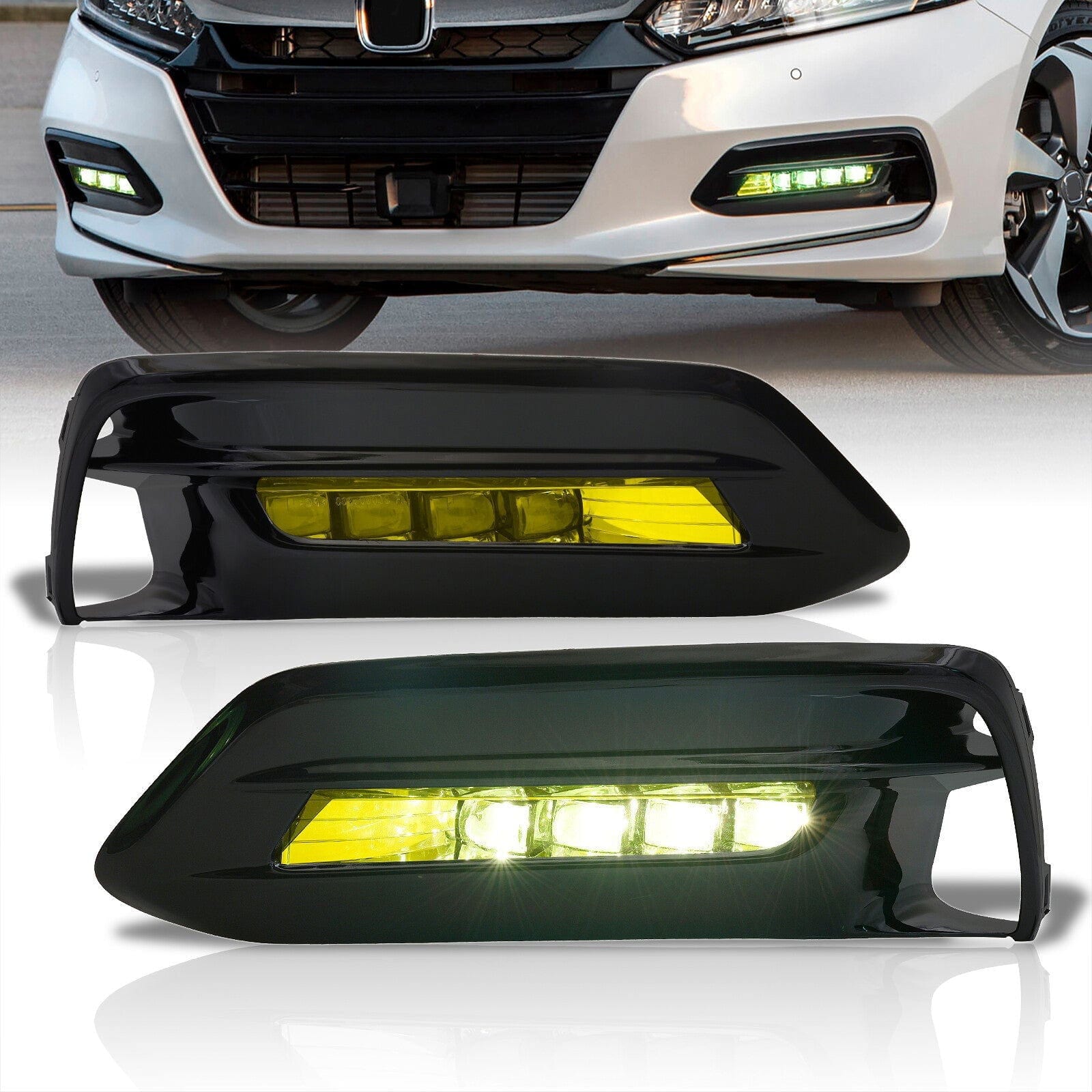 Honda Accord 2018-2020 Front LED Fog Lights With Turn Signal Function Yellow Len (Includes Switch & Wiring Harness) - Parts Agent