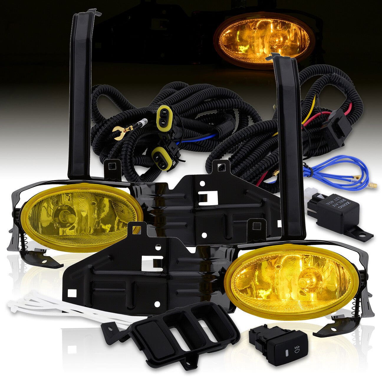 Honda Accord 2DR (With Fog Light Opening On Bumper) 2008-2010 Front Fog Lights Yellow Len (Includes Switch & Wiring Harness) - Parts Agent