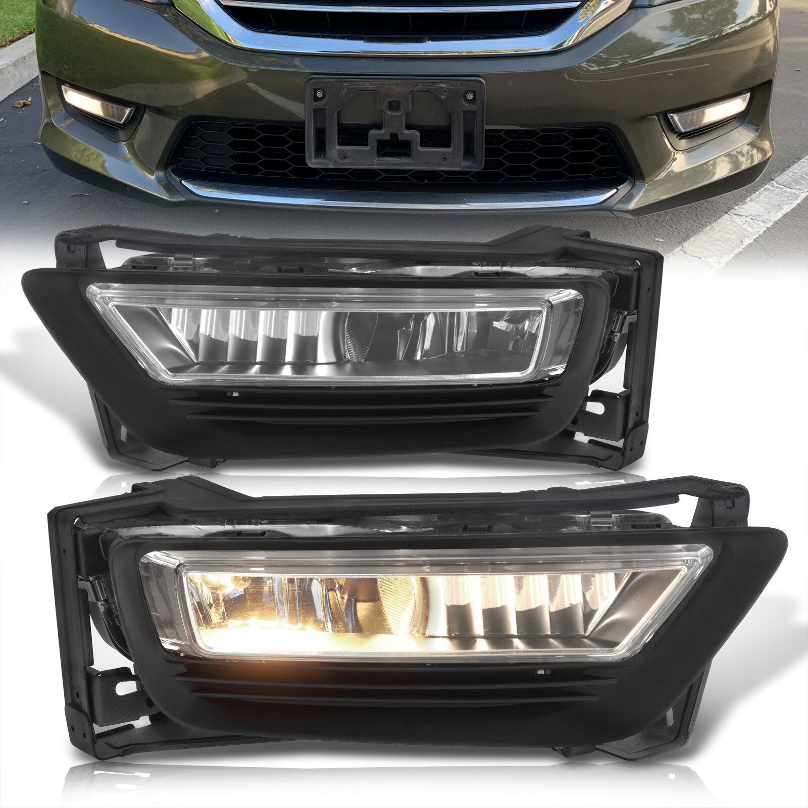 Honda Accord 4DR 2013-2015 Front Fog Lights Clear Len (Includes Switch & Wiring Harness) - Parts Agent