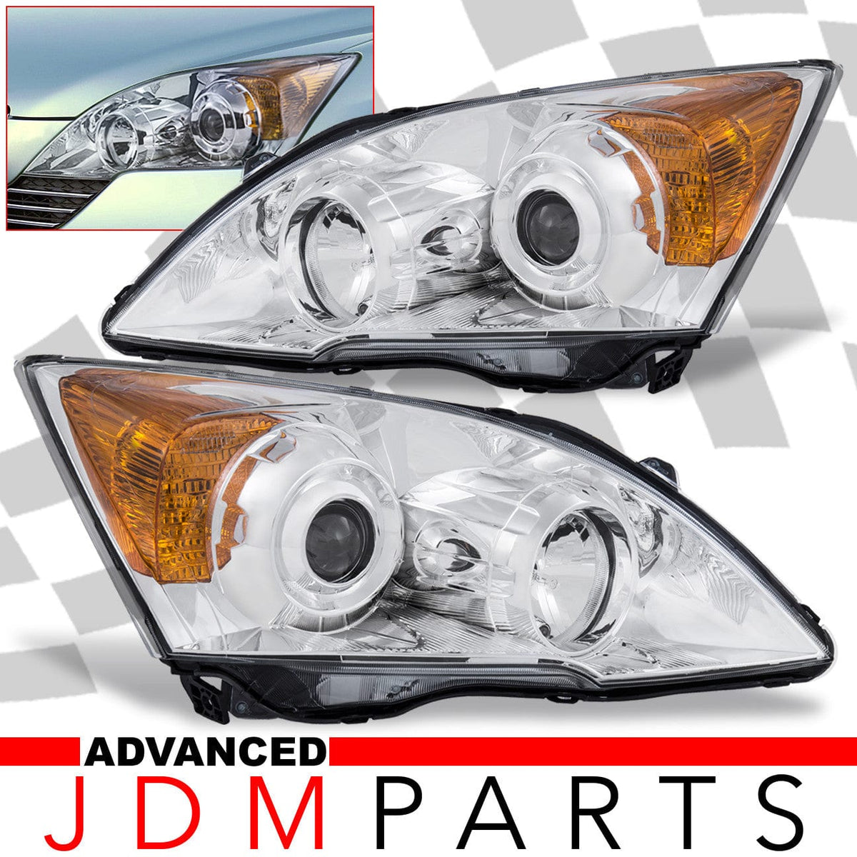 Honda CRV 2007-2011 Factory Style Projector Headlights Chrome Housing Clear Len Amber Reflector - Parts Agent