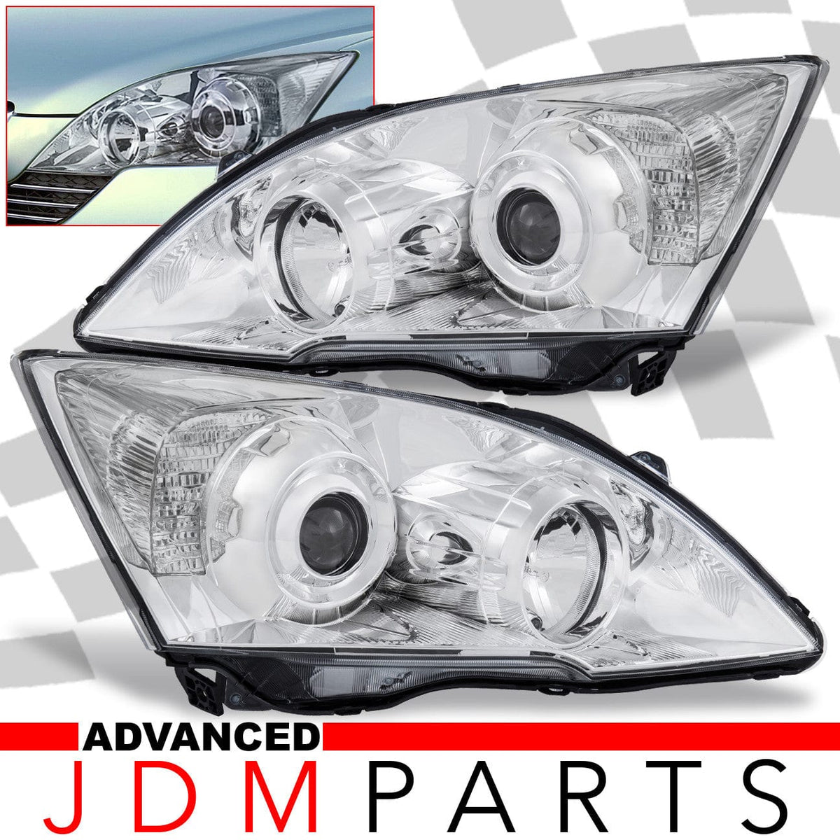 Honda CRV 2007-2011 Factory Style Projector Headlights Chrome Housing Clear Len Clear Reflector - Parts Agent