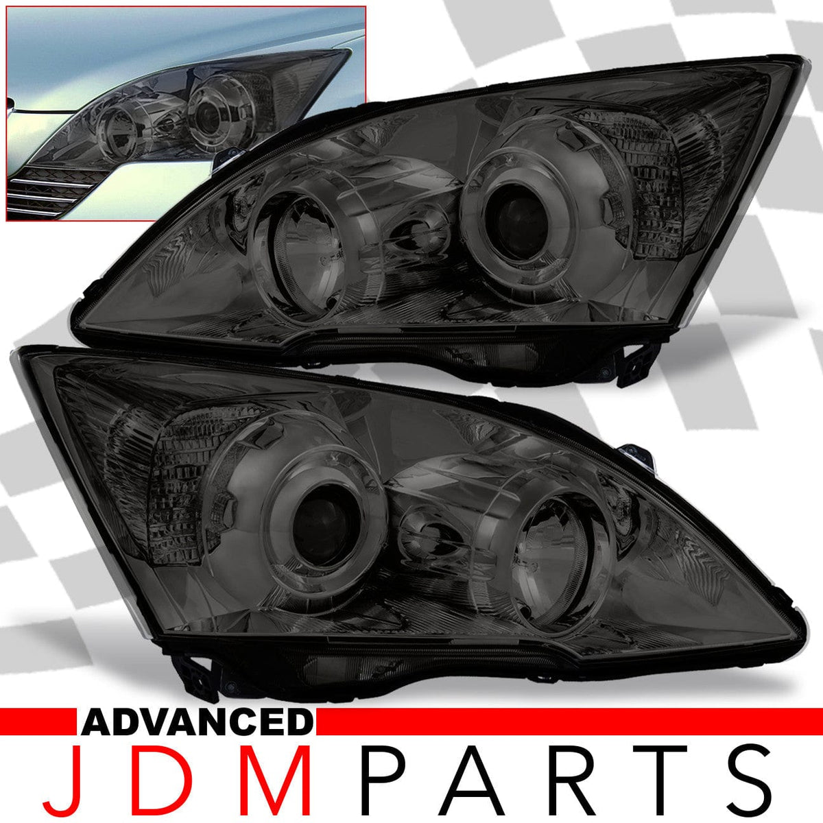 Honda CRV 2007-2011 Factory Style Projector Headlights Chrome Housing Smoke Len Clear Reflector - Parts Agent