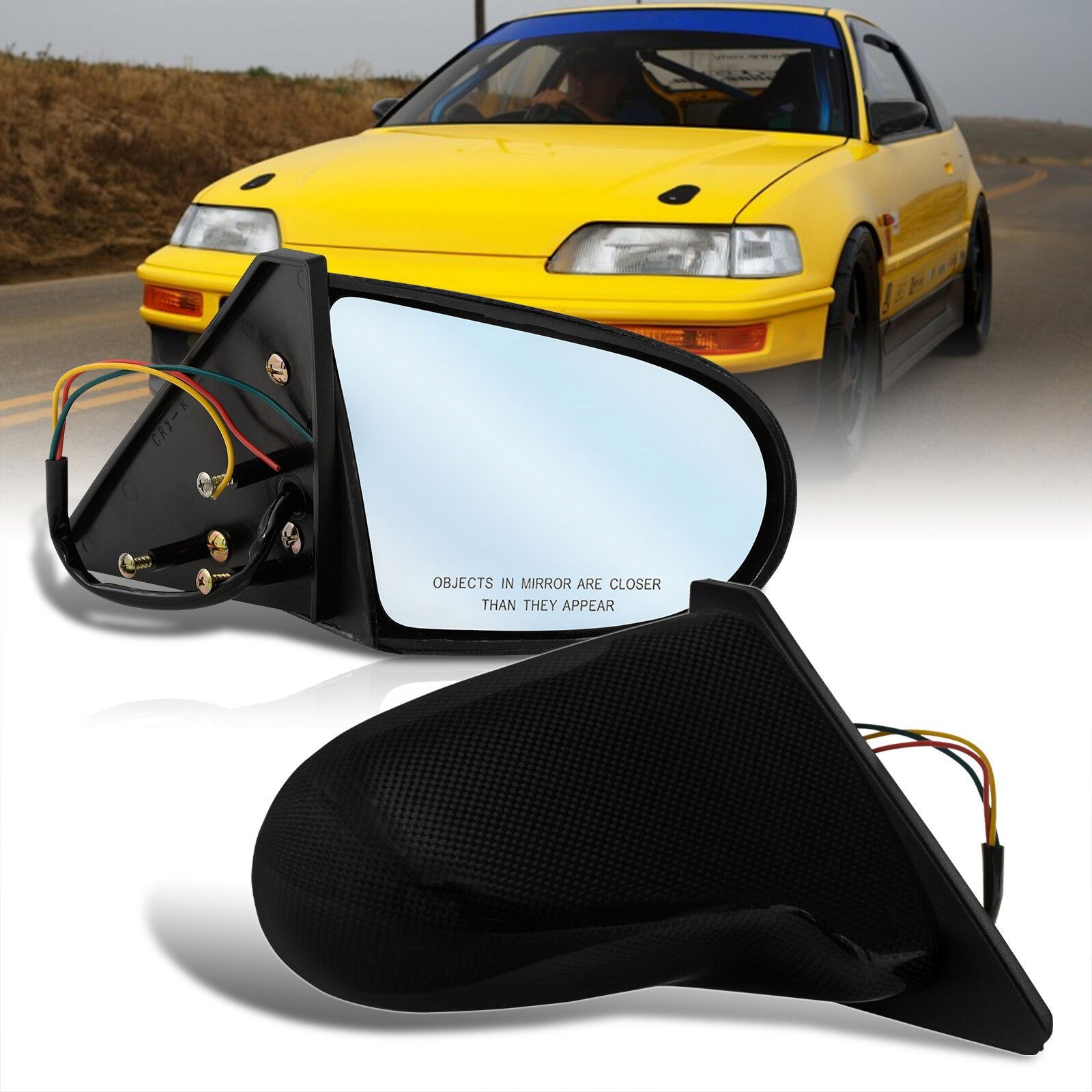 Honda Civic 1988-1991 / CRX 1988-1991 Hatchback Spoon Style Power Door Mirror Carbon Fiber - Parts Agent