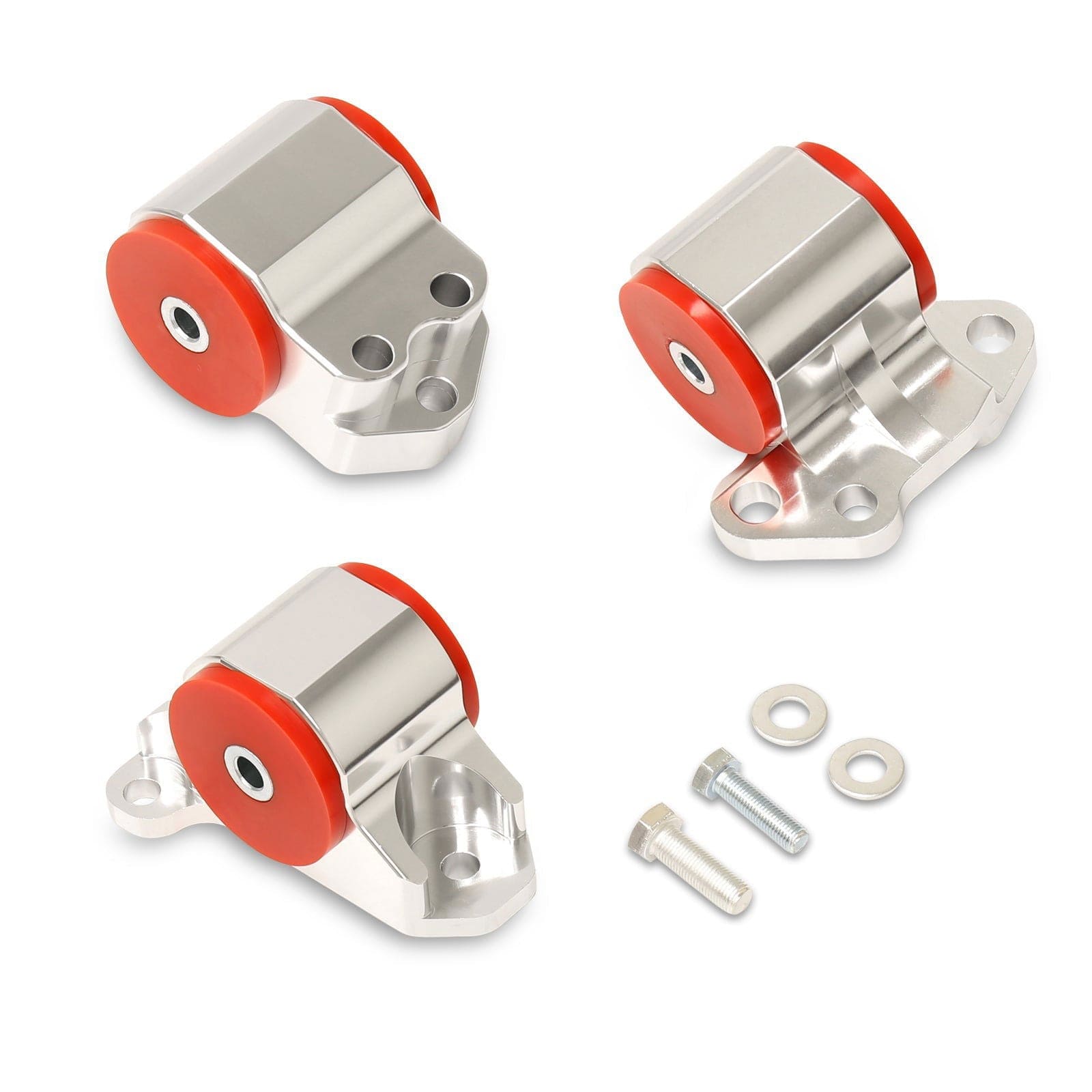 Honda Civic 1992-1995 / Del Sol 1993-1997 / Acura Integra 1994-2001 D to B Series Conversion Engine Motor Mount Silver with Red Polyurethane Bushings (3-Bolt Driver Side Mount Only) - Parts Agent