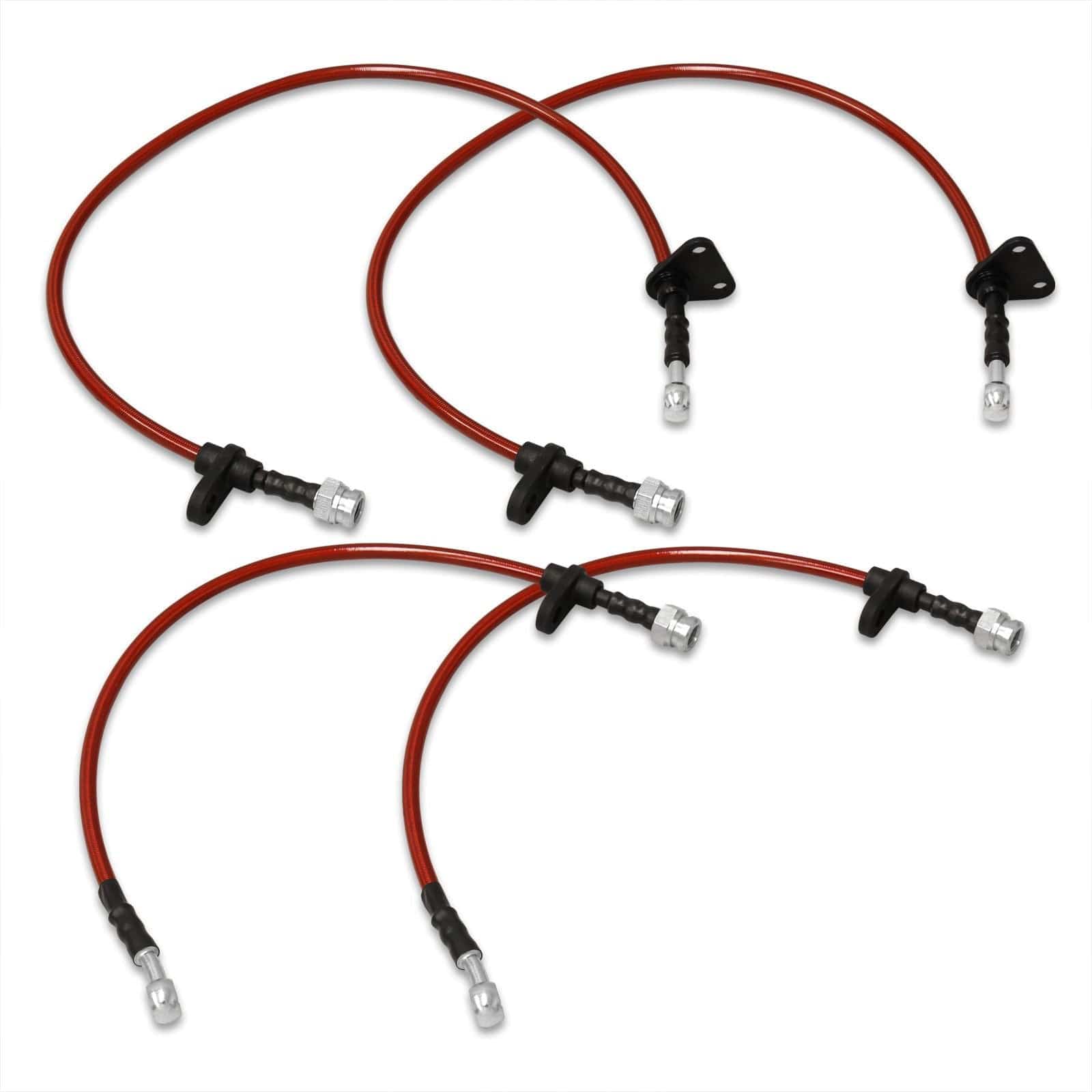 Honda Civic 1992-1995 / Del Sol 1993-1997 / Acura Integra 1994-2001 Stainless Steel Braided Oil Brake Lines Red (Models with Disc Only) - Parts Agent