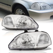 Honda Civic 1996-1998 Factory Style Headlights Chrome Housing Clear Len Clear Reflector - Parts Agent