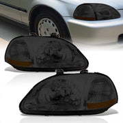 Honda Civic 1996-1998 Factory Style Headlights Chrome Housing Smoke Len Amber Reflector - Parts Agent