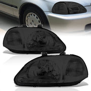 Honda Civic 1996-1998 Factory Style Headlights Chrome Housing Smoke Len Clear Reflector - Parts Agent
