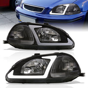 Honda Civic 1996-1998 LED DRL Bar Factory Style Headlights Black Housing Clear Len Clear Reflector - Parts Agent
