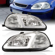 Honda Civic 1996-1998 LED DRL Bar Factory Style Headlights Chrome Housing Clear Len Clear Reflector - Parts Agent