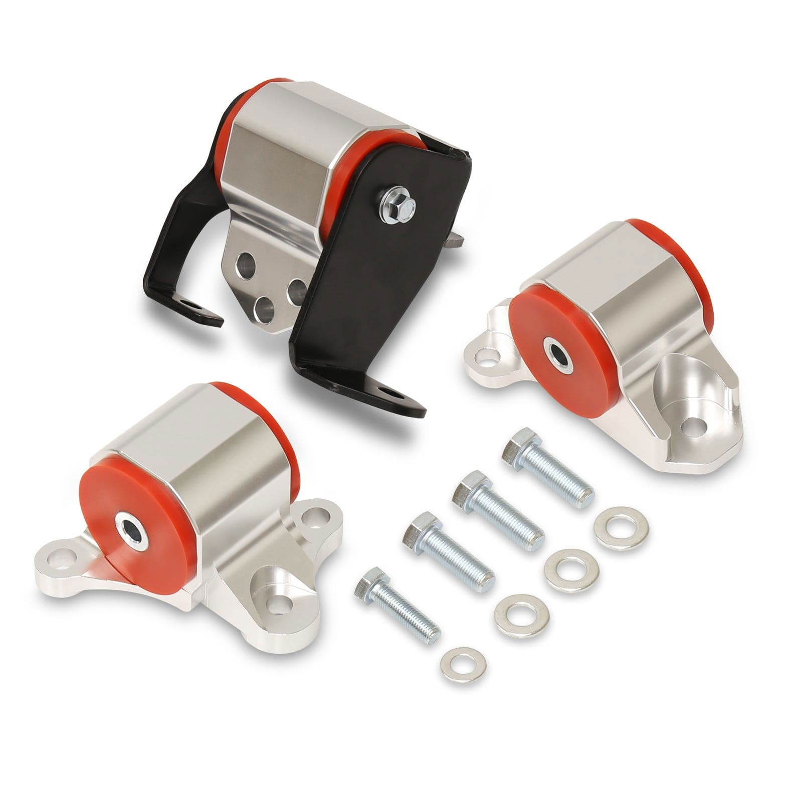 Honda Civic 1996-2000 D to B Series Conversion Engine Motor Mount Silver with Red Polyurethane Bushings (3-Bolt Driver Side Mount Only) - Parts Agent