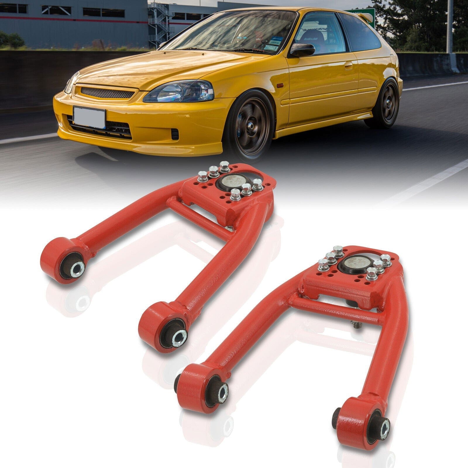 Honda Civic 1996-2000 Front Upper Tubular Control Arms Camber Kit Red - Parts Agent