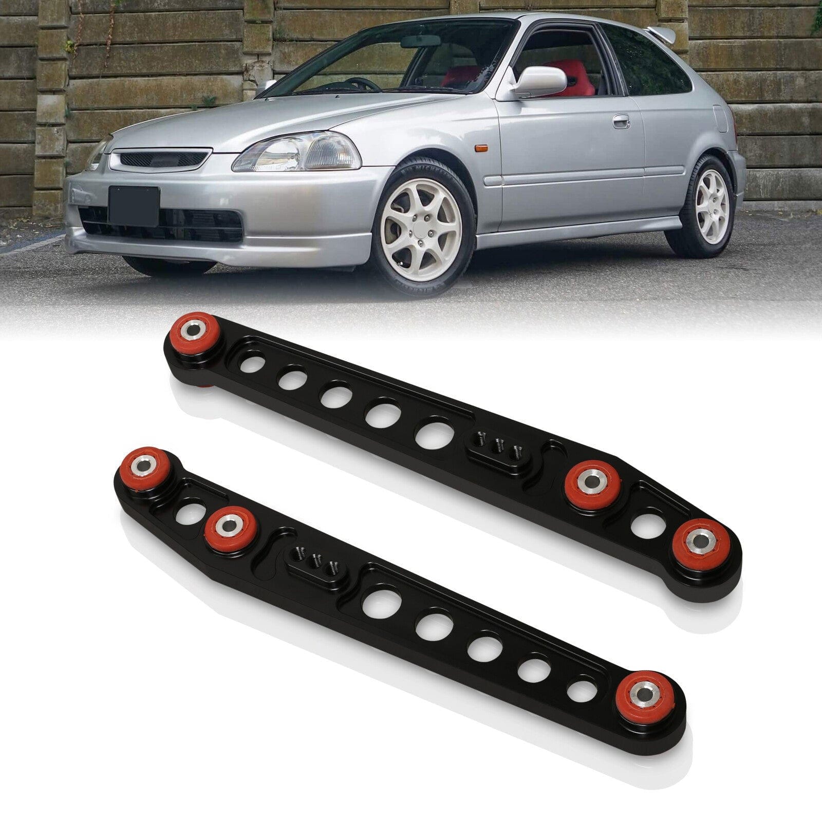Honda Civic 1996-2000 Rear Lower Control Arms Black with Red Bushings - Parts Agent