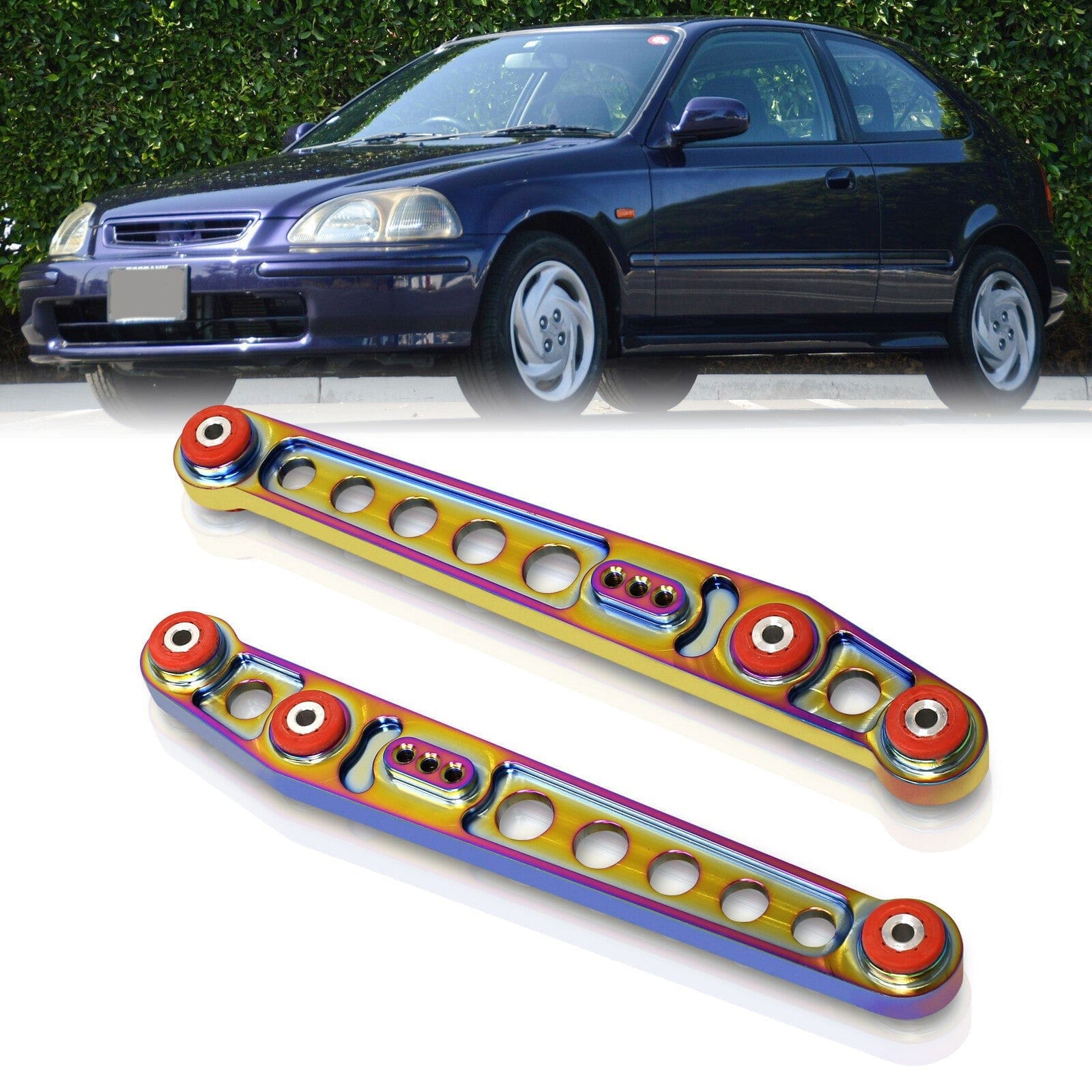 Honda Civic 1996-2000 Rear Lower Control Arms Neo Chrome with Red Bushings - Parts Agent