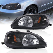 Honda Civic 1999-2000 Factory Style Headlights Black Housing Clear Len Amber Reflector - Parts Agent