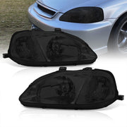 Honda Civic 1999-2000 Factory Style Headlights Chrome Housing Smoke Len Clear Reflector - Parts Agent