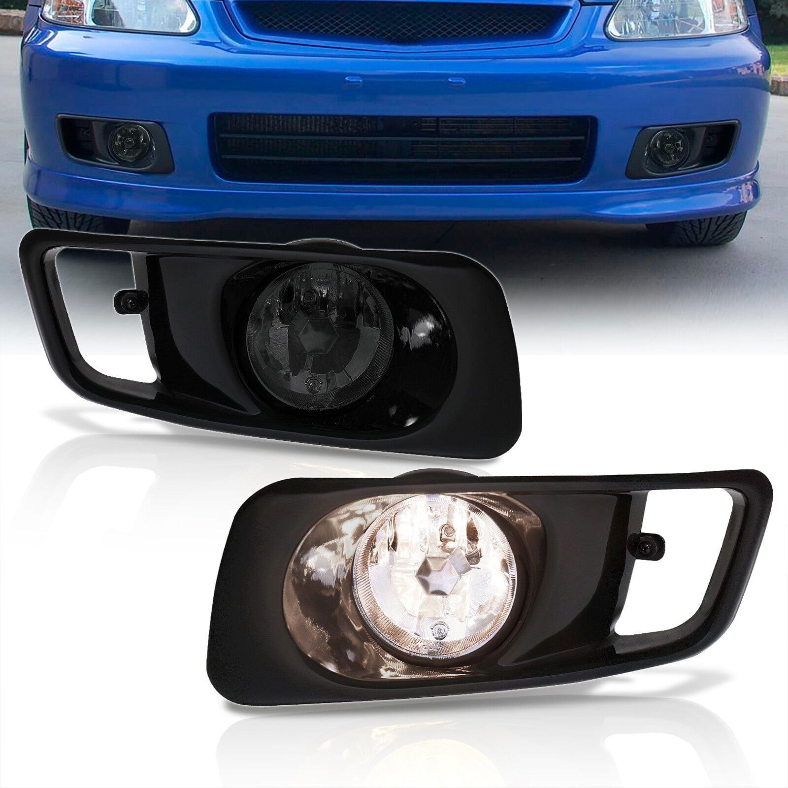Honda Civic 1999-2000 Front Fog Lights Smoked Len (Includes Switch & Wiring Harness) - Parts Agent