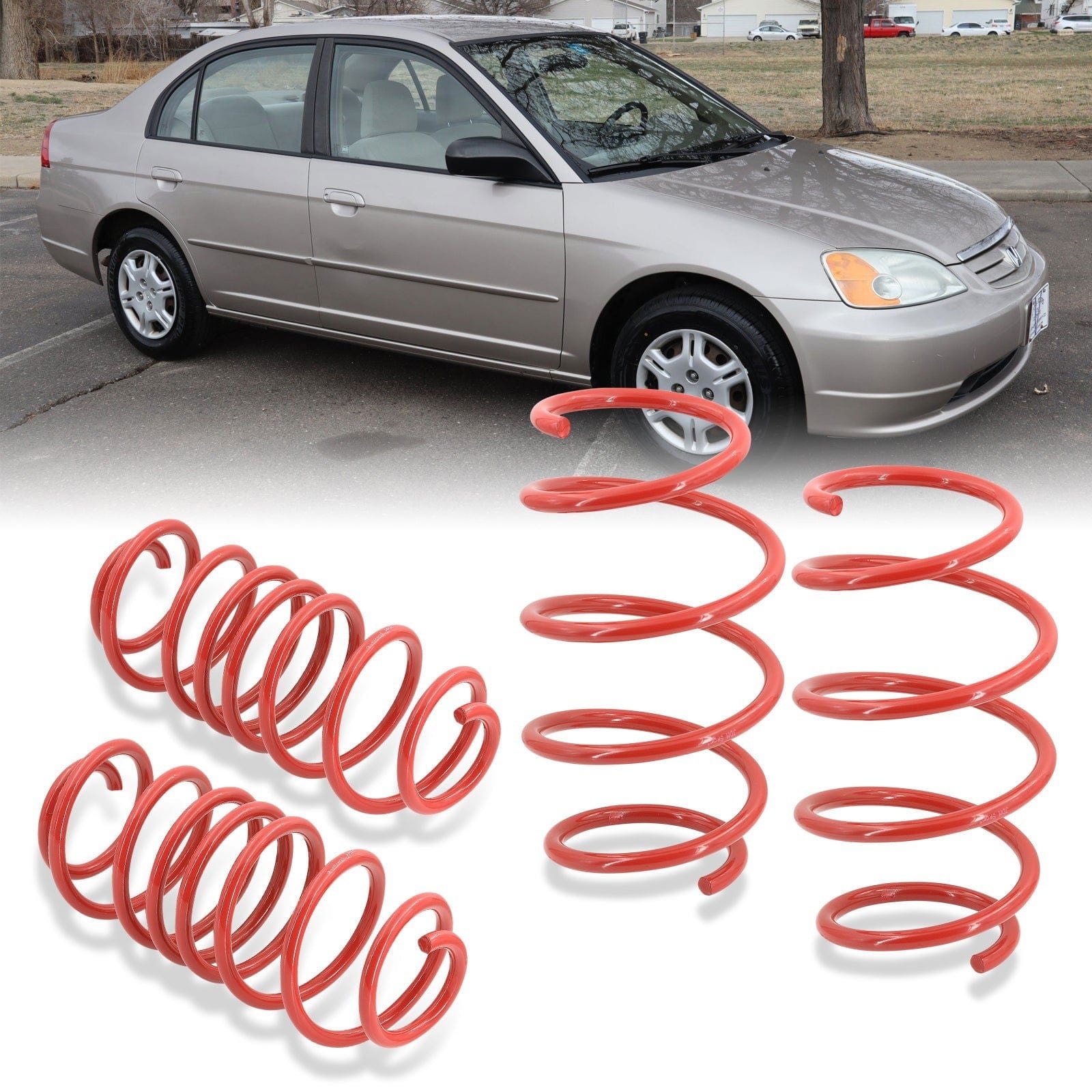 Honda Civic 2001-2005 Lowering Springs Red (Front ~2.0" / Rear ~2.0") - Parts Agent