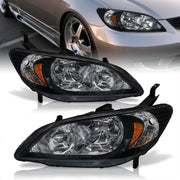 Honda Civic 2004-2005 Factory Style Headlights Black Housing Clear Len Amber Reflector - Parts Agent