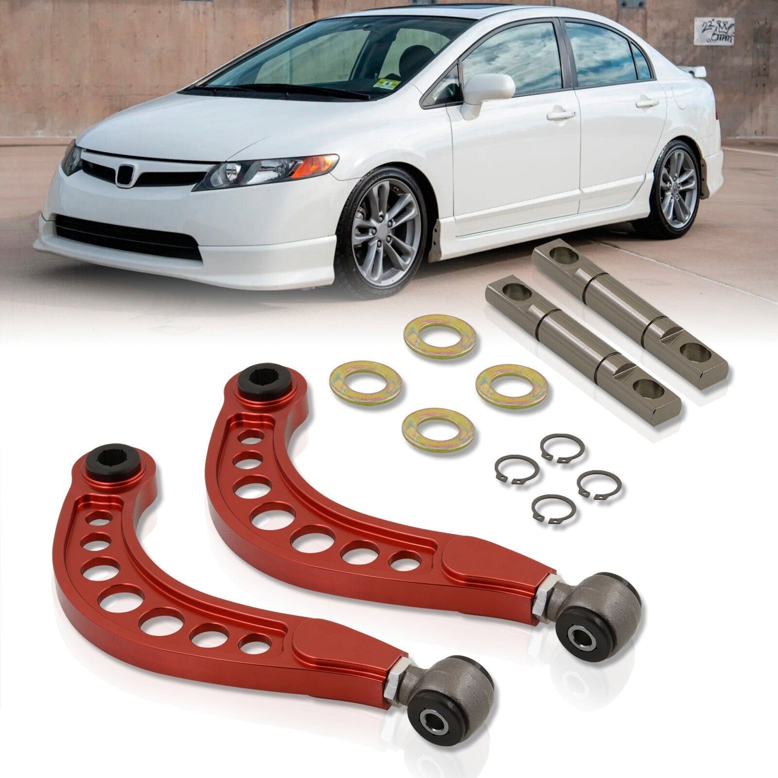 Honda Civic 2006-2015 Rear Control Arms Camber Kit Red - Parts Agent